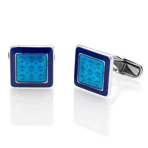 "9 FLEUR DE LIS" CUFFLINKS - STERLING SILVER WITH ENAMEL