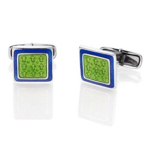 "9 FLEUR DE LIS" CUFFLINKS - STERLING SILVER WITH ENAMEL