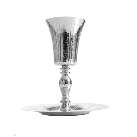KIDDUSH SET, GOBLET + SAUCER W/LINES