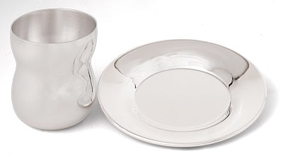 WOODEN BOX W/KIDDUSH CUP+SAUCER – STERLING SILVER