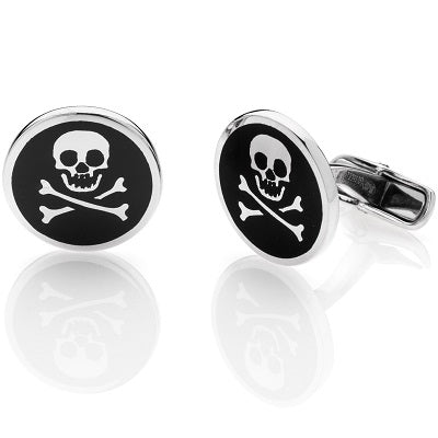"SKULL and CROSSBONES” CUFFLINKS - STERLING SILVER WITH ENAMEL