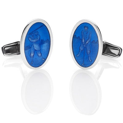 "GOLF PLAYER” CUFFLINKS - STERLING SILVER WITH ENAMEL
