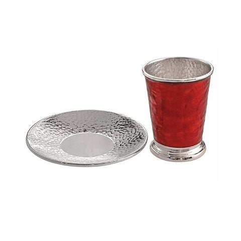 CUP WITH SAUCER "HAMMER and COLOUR" - SILVER PLATED WITH ENAMEL