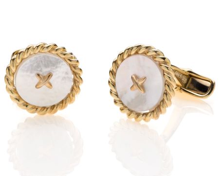 “SHIRT BUTTON” CUFFLINKS – GILDED STERLING SILVER AND MOTHER OF PEARL