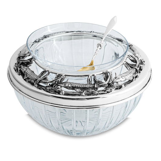 CAVIAR BOWL "STURGEONS" - STERLING SILVER