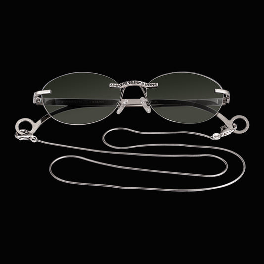 STERLING SILVER -BLACK  ZIRCONS - RIMLESS EYEWEAR