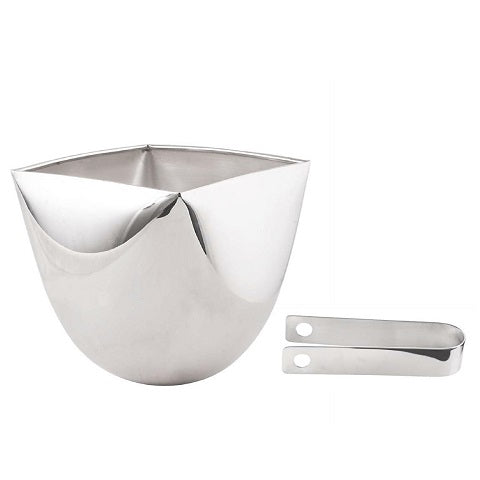 ICE BUCKET "SQUARE GARDEN" W/ICE TONG - SILVER PLATED