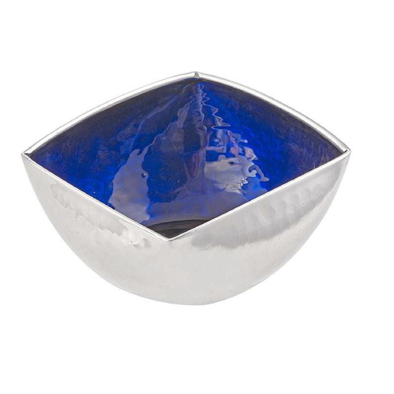 SQUARE BOWL "SQUARE GARDEN" - SILVER PLATED WITH BLUE ENAMEL