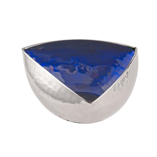 TRIANGLE BOWL "SQUARE GARDEN" - SILVER PLATED WITH BLUE ENAMEL