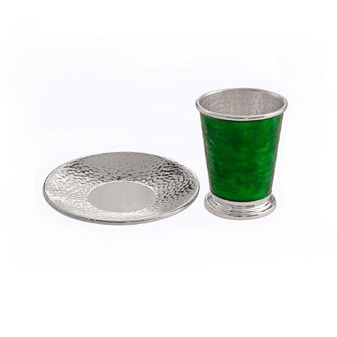 CUP  WITH SAUCER "HAMMER and COLOUR" - SILVER PLATED WITH ENAMEL