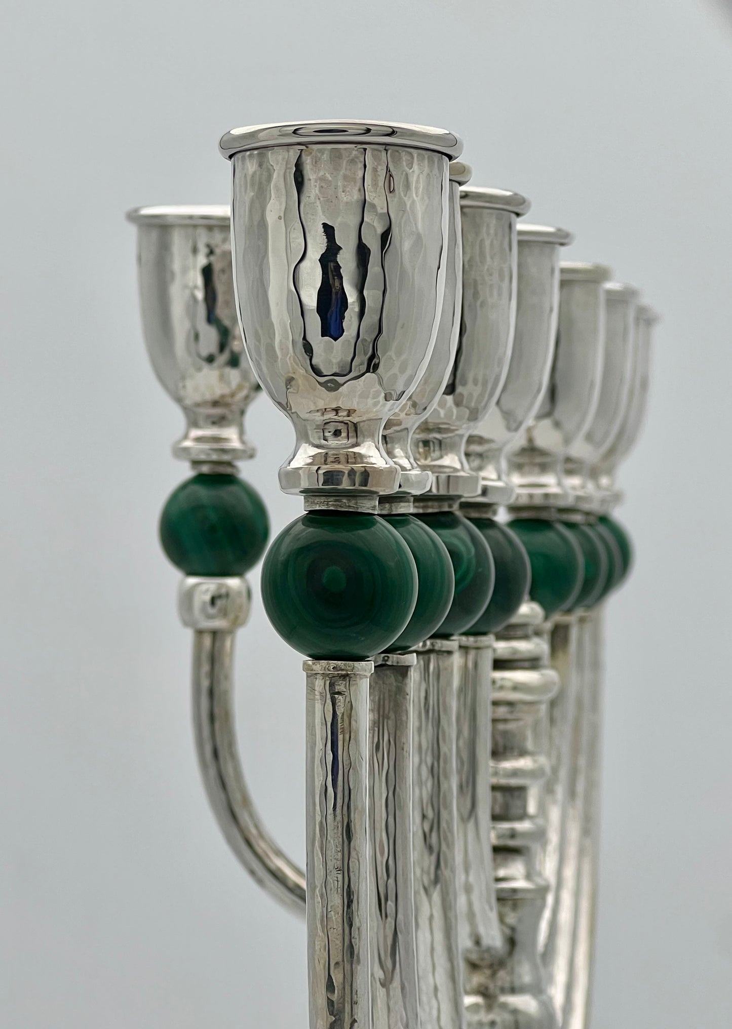 Malachite Chanukiah - sterling silver